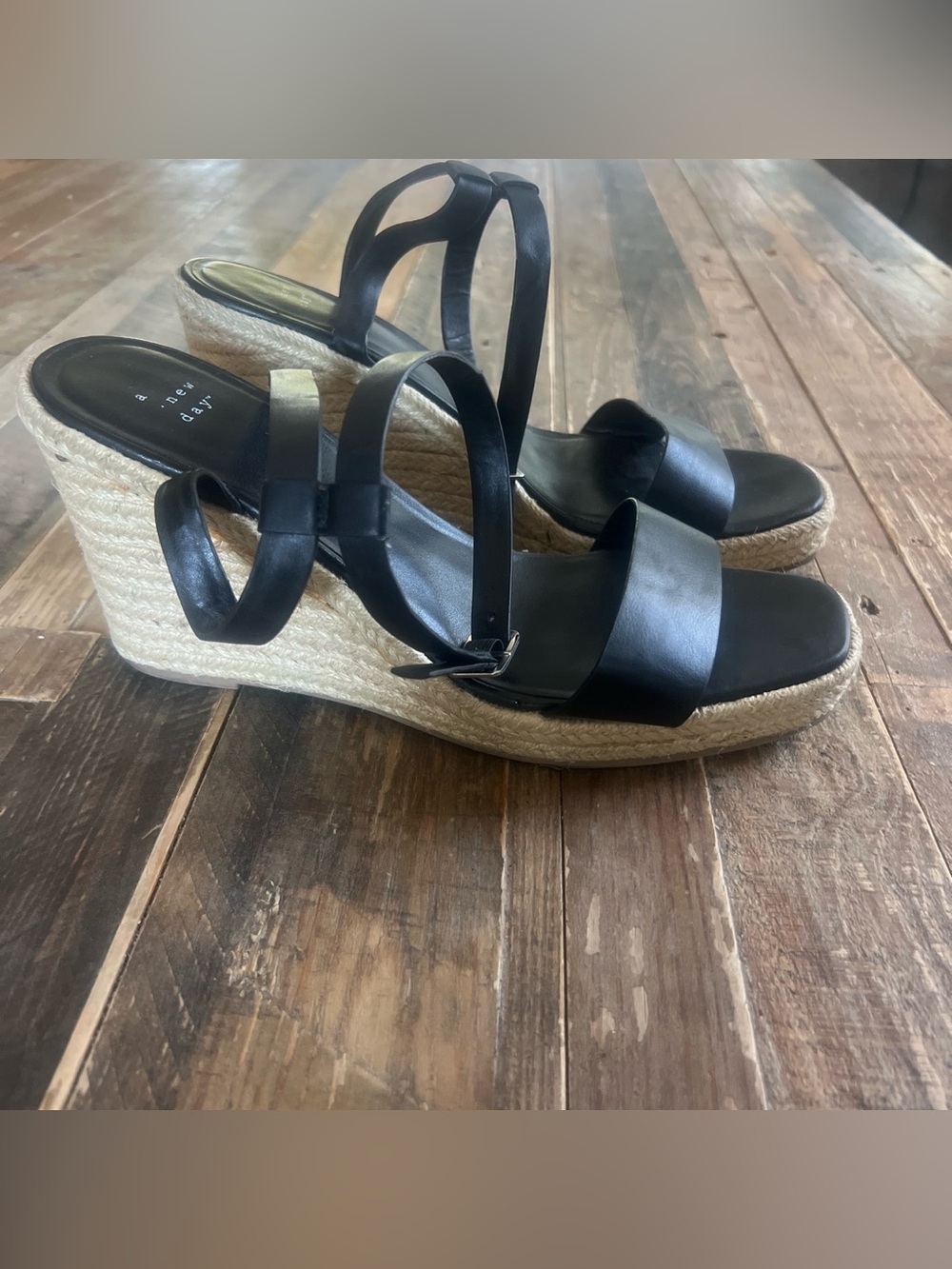Target Black Leather Espadrille Wedge Sandals with Jute Platform